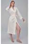 Elegant Striped Niki Velvet Bamboo Cotton Dressing Gown - 4
