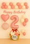 Pink 1 Year Old Birthday Balloon Set |   Heart Striped Foil Happy Birthday