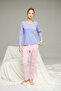 Lilac Ribbon Patterned Knitted Cotton Pajama Set 25240191 - 2