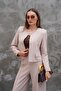 Women's Special Design Dobby Woven Fabric Suit – Elegant Textured, High Waist Trousers with Button Detail