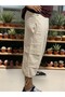 Unisex Beige Gabardine Fabric Cargo Pocket Waist Capri Below Knee with Elastic Legs - 5