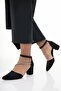 Women's Black Suede 6 cm Heeled Stone New Classic Shoes - 2