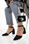 Women's Black Suede 6 cm Heeled Stone New Classic Shoes - 3
