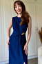 Navy Blue Draped Midi Dress with Accessory Detail and Slit