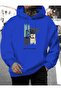 Real Life Pursuit Printed Hooded Pocket Cotton Cobalt Blue Sweatshirt