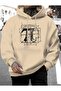 Pi Number Printed Hooded Pocket Cotton Beige Sweatshirt