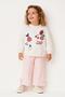 Girls Cotton Ecru Yummy Fruits Sweatshirt and Pink Bow Pants Set - Bottom Top Set