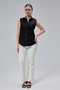 Black Cotton Satin Lycra Zero Sleeve Brbry Fabric Detailed Slim Fit Women's Shirt - 2