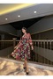 Women's Floral Patterned Tie Detail Cuffed Siphon Dress