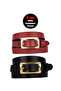 100% Genuine Leather Set of 2 Gold Color Buckle 2 cm Women's Belt Black, Red Matches Any Outfit _Y.Dik