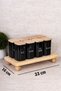 Set of 8 Spice Jars with Vacuum Lid, Wooden Stand, Black Acrylic Storage Container, Label Gift, 300 ml - 2