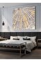 لوحة فنية جدارية من القماش مشدودة على إطار خشبي بإطار ذهبي عائم وتصميم تجريدي لأشعة الشمس - 3