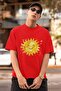 Men/Women Smiling Sun Transfer Printed Round Neck Short Sleeve T-Shirt - 2