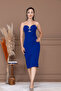 Atlas Fabric Straps Sequin Detailed Pencil Dress - Cobalt Blue - 5