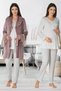 Velvet Dusty Rose Lace Special Design Winter Maternity Maternity Dressing Gown Pajama Set - 2