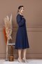 Chiffon Rose Detailed Midi Length Dress - Dark Blue - 6