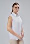 White Cotton Satin Lycra Zero Sleeve Brbry Fabric Detailed Slim Fit Women's Shirt - 2
