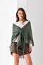 Women's Triangle Tassel Shawl, Stylish Women's Shawl Model with Tassels, Shoulder Shawl, Women's Triangle Shoulder Shawl with Tassels. - 2