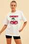 Cherry Cherries 10 Pre-Printed White Oversize T-Shirt Men Women Cotton Crew Neck T-Shirt - 2