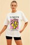 Limon Espana Front Printed White Oversize T-Shirt Men Women Cotton Crew Neck T-Shirt - 2
