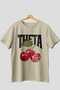 Theta Cherry Cherries Front Printed Beige Oversize T-Shirt Men Women Cotton Crew Neck Tshirt