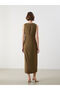 Nevavm Oval Neck Gathered Crepe Dress with a Difference - 4