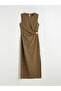Nevavm Oval Neck Gathered Crepe Dress with a Difference - 5