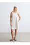 U Neck A-Line Linen Blend Dress - 2