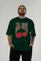 Mon Cherry Cherries Front Printed Green Oversize T-Shirt Men Women Cotton Crew Neck T-Shirt - 3