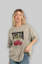 Theta Cherry Cherries Front Printed Beige Oversize T-Shirt Men Women Cotton Crew Neck Tshirt - 3