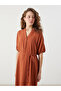 Orange Scoop Neck Textured Balloon Sleeve Muslin Dress