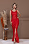 Sequin Sequin Thick Strap Fish Evening Dress - Red - 5