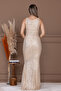 Sequin Sequin Thick Strap Fish Evening Dress - Gold - 8