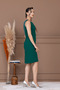 Crepe Back Beaded Detailed Pencil Long Dress - Emerald Green - 6