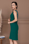 Crepe Back Beaded Detailed Pencil Long Dress - Emerald Green - 3