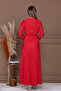 Pleated Belted Long Dress - Red - 7