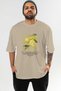 Lemon Front Printed Beige Oversize T-Shirt Men Women Cotton Crew Neck T-Shirt - 2