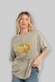 Orange Front Printed Beige Oversize T-Shirt Men Women Cotton Crew Neck T-Shirt - 4
