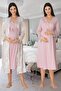 Women's Powder Special Design Patterned Long Sleeve 100% Cotton Maternity Maternity Dressing Gown Nightgown Set - 4