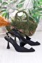 132-1333 Fls Satin Stone Buckle Detailed Open Back Closed Front Heeled Women's Shoes - 5