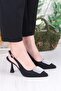 132-1333 Fls Satin Stone Buckle Detailed Open Back Closed Front Heeled Women's Shoes - 3