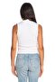 Women's Stand Collar Half Zip Sleeveless T-Shirt - White - 2