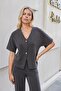 Women's Silky Stretchy Modal Fabric Off-Shoulder V-Neck Button Jacket Cardigan-Anthracite - 2
