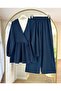 Women's Wrinkle Summer Tie-Up Oversize Double Suit Navy Blue Trousers Kimono Hijab Suit
