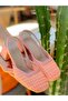 Beron Square Toe Salmon Linen Suede Detail 5 cm Heel Sandals