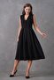 Black Double Fabric V Neck Button Design Sleeveless Black Midi Flared Evening Dress 2182 - 4