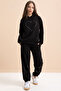 Black Heart Patterned Hooded Girl's Tracksuit Set 21253 - 4