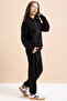 Black Heart Patterned Hooded Girl's Tracksuit Set 21253 - 6