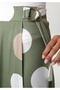 Women's Plus Size Green, Polka Dot Patterned Midi Skirt with Elastic Waist and Buckle Detail 65N39033 - 3