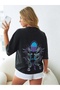 Women's Dark Gray Crew Neck Half Sleeve Front and Back Print Detail T-Shirt - 5